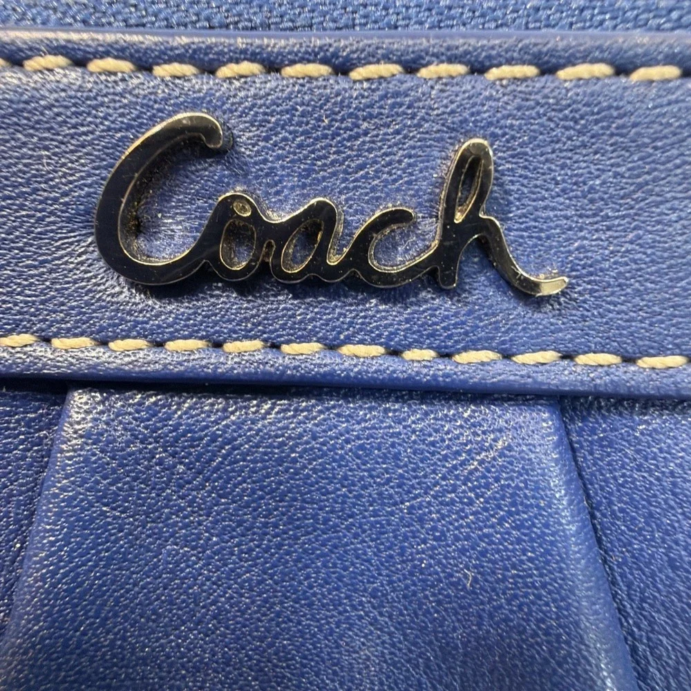 COACH Royal Blue Leather Pleated Top-Zip Wristlet Wallet Purse‎